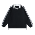 Contrast Striped Lapel Collar Sweatshirt