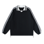 Contrast Striped Lapel Collar Sweatshirt
