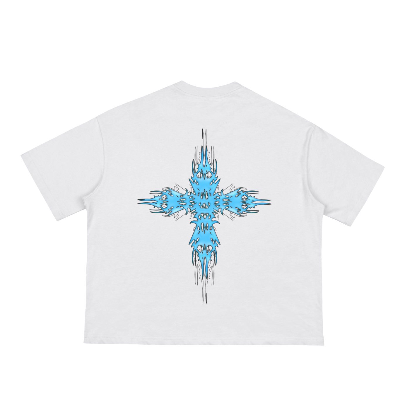 large Cyber Sigilism cross in electric blue, sharp like ice and shaped like movement.
A visual study in LA identity through typography and sigil work.